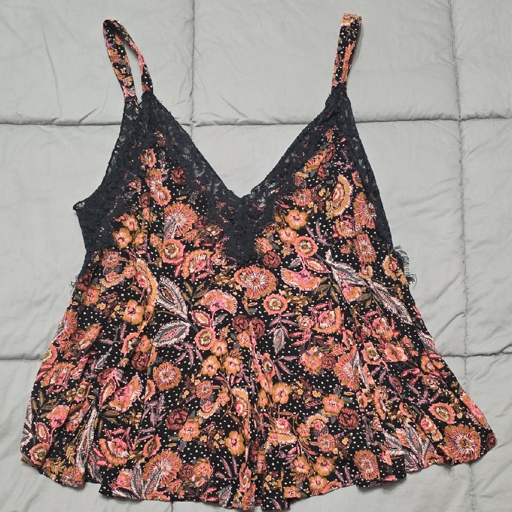 Free People Black and Orange Floral Camisole